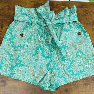 J. Crew Collection Paper-Bag shorts Size 10 green paisley